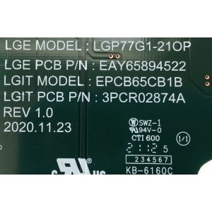 SUB FUENTE DE PODER PARA TV LG / NUMERO DE PARTE EAY65894522 / EPCB65CB1B / LGP77G1-21OP/ 3PCR02874A / 65894522 / PANEL LE770AQS(EP)(A1)  / MODELO OLED77G1PUA.BUSWLJR